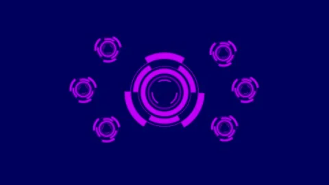 Futuristic glowing purple hud elements and circular scan lines animate on d.. 動画素材 332722651