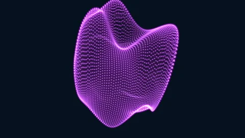 Futuristic glowing purple particle wave sphere on dark background for technology Stock Footage 334139683