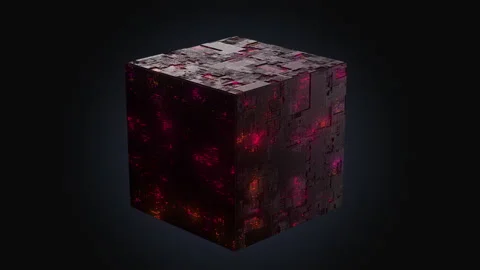 Futuristic glowing red big data illumination square cube 3d animation big data Stock Footage 170010224