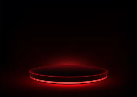 Futuristic glowing red circular platform on dark background, modern technol.. Stock Illustration