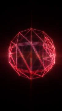 Futuristic glowing red geometric wireframe sphere made of intersecting neon.. Illustrazione stock