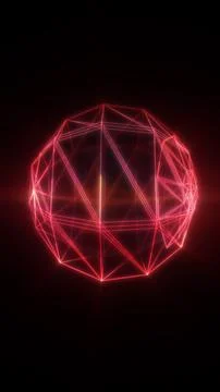 Futuristic glowing red geometric wireframe sphere made of intersecting neon l Illustrazione stock