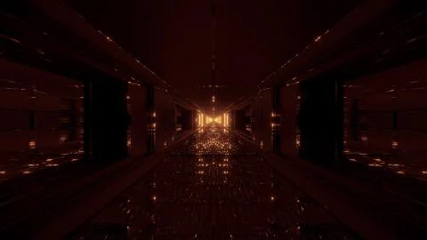 Futuristic glowing sci-fi tunnel corridor with massiv nice reflections 3d Illustrazione stock