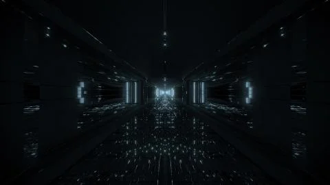 Futuristic glowing sci-fi tunnel corridor with massiv nice reflections 3d イラスト素材