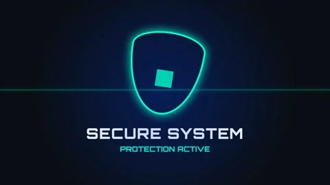 Futuristic glowing shield icon for cyber security protection system display Stock Footage 337501129