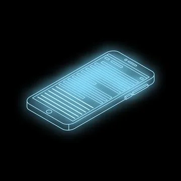 Futuristic glowing smartphone displaying data on black background Stock Illustration