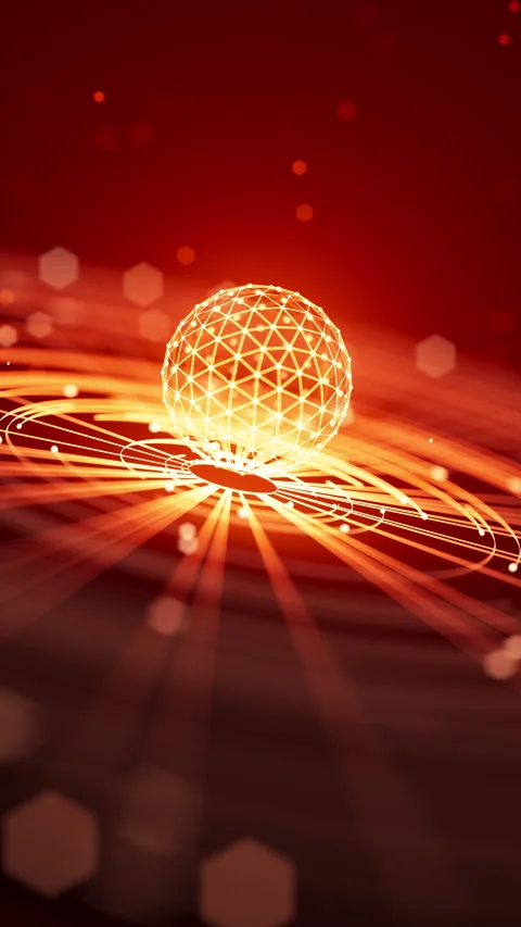 Futuristic glowing sphere with geometric grid and energy waves. Loop animation. 스톡 동영상 317502636