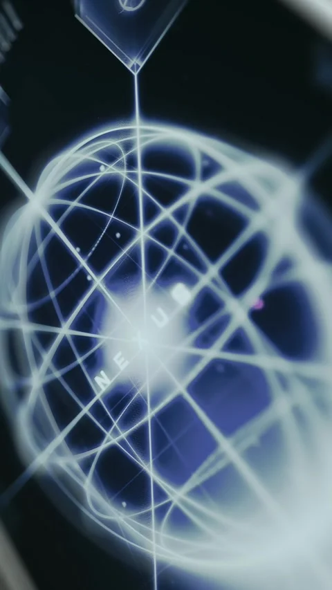 Futuristic glowing sphere with grid lines symbolizing worldwide connectivity Stock Footage 335487177