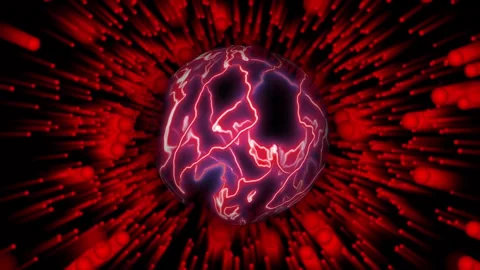 Futuristic glowing sphere with red sparks and lightning, representing explo.. Stock Footage 321625918