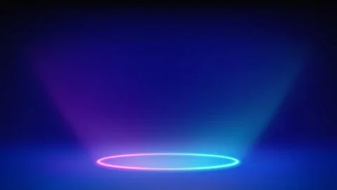 Futuristic glowing studio. Empty room, circular neon purple blue lighting floor Stock Illustration