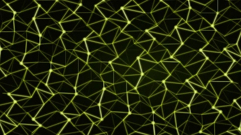 Futuristic glowing tech grid pattern connecting data points on dark screen. Stock Footage 336836442