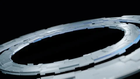 Futuristic Glowing Tech Rings with Abstract Geometric Design on Black Background Stock Footage 309868428