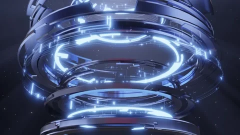 Futuristic Glowing Tech Rings in Space Stock Footage 305397634