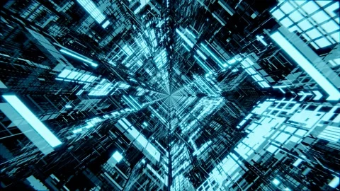 Futuristic Glowing Tech Tunnel Looping Animation Stock Footage 159461355