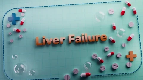 Futuristic glowing text "Liver Failure" appears on a clinical Stock Footage 314153428