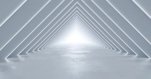 Futuristic glowing triangular tunnel with bright vanishing point looping Stock Footage 328056145