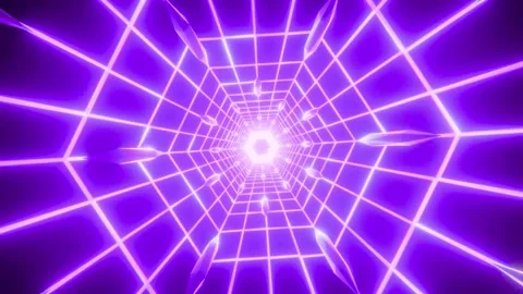 Futuristic Glowing Violet Hexagonal Tunnel With Floating Geometric Crystals.. 스톡 동영상 347155231