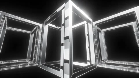 Futuristic Glowing Wireframe Cubes and Geometric Patterns in Dark Space Mes.. 動画素材 314068684