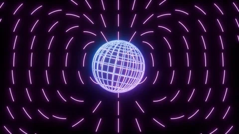 Futuristic Glowing Wireframe Globe Sphere with Neon Field Motion. Vidéo 346249630