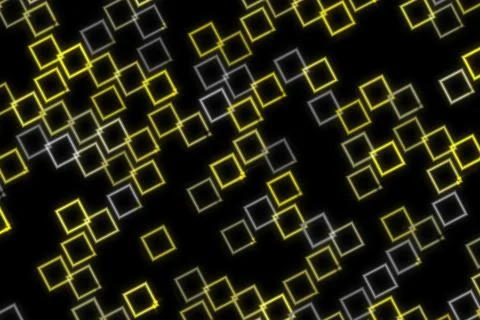 Futuristic glowing yellow and white square pattern on black background 库存插图