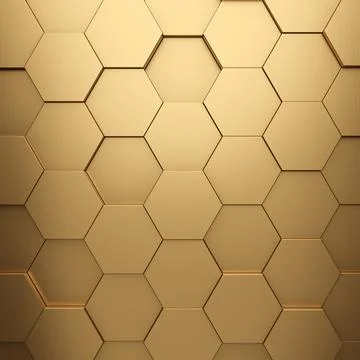 Futuristic gold hexagonal texture background. 3d rendering Stock Illustration