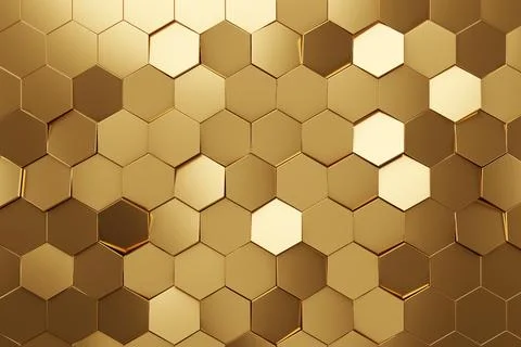 Futuristic gold hexagonal texture background. 3d rendering Illustrazione stock
