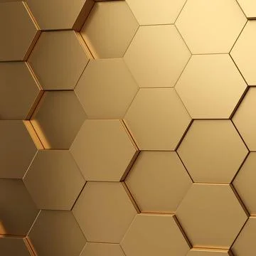 Futuristic gold hexagonal texture background. 3d rendering Gold metallic h... Stock Photos