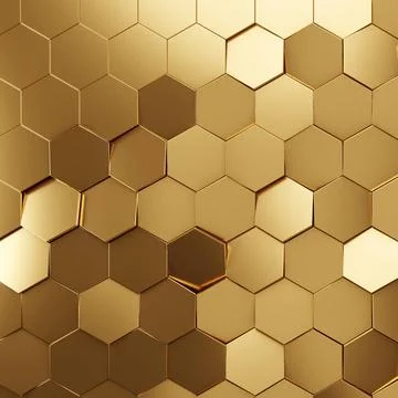 Futuristic gold hexagonal texture background. 3d rendering Gold metallic h... Stock Photos