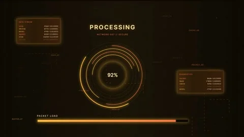 Futuristic Gold HUD Processing Screen with Loading Percentage Stock Footage 335369159