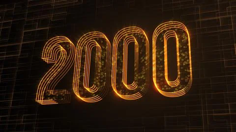 Futuristic Golden 3d Perspective 2000 Number Lines Square Dots Fractal Digital Stock Illustration