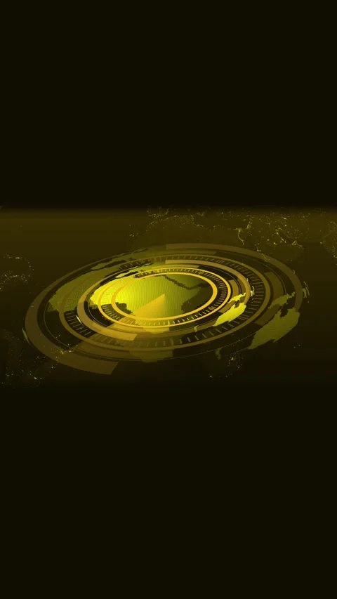 Futuristic Golden Circular Interface with Earth Map and Glowing Lights tech.. Stock Footage 321727335