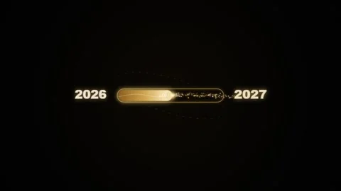 Futuristic golden loading bar transitioning from year 2026 to 2027 on black.. 스톡 동영상 343658731