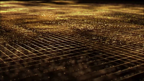 Futuristic Golden Matrix Grid Particles Background Stock Footage 138146754