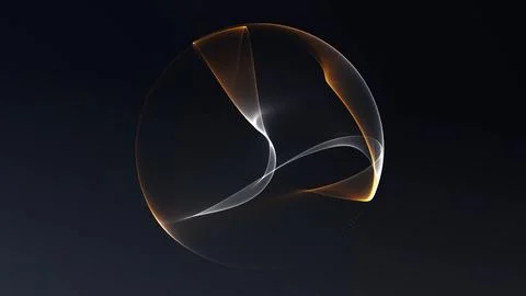 Futuristic golden wireframe sphere with glowing light ribbons and digital w.. Stock Illustration