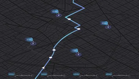 Futuristic GPS dashboard tracking vehicle movement with minute indicators Stock Illustration