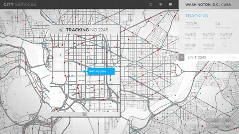 Futuristic Gps Searching System Tracks Public Transport On A Digital City Map Stock-Footage 165612556