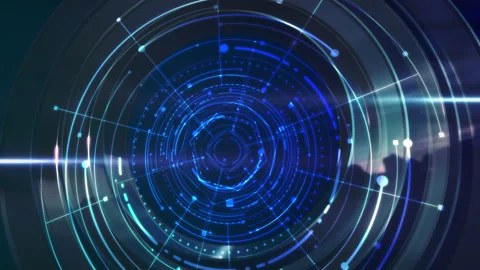Futuristic graphic with blue lines and circular elements Stock Footage 166372565