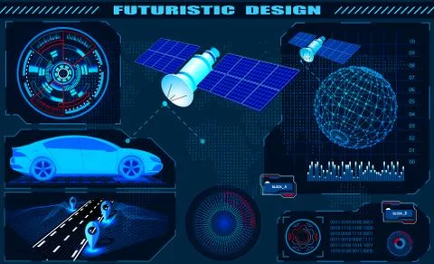 Futuristic graphic interface, satellite car GPS navigation, hud design, globe Illustrazione stock
