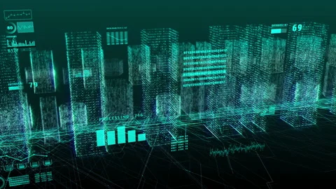 Futuristic graphic use interface head up display with digital city. Stock Footage 134438833