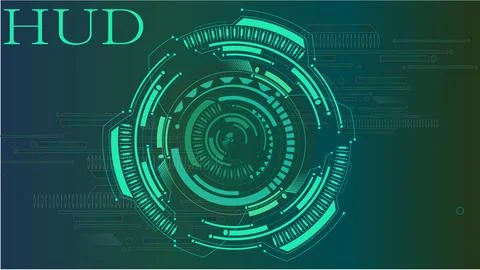 Futuristic graphic user interface dark background . Abstract techno circle... Stock Illustration