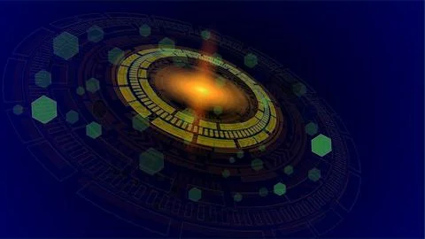 Futuristic graphic user interface dark background . Abstract techno circle... Stock Illustration