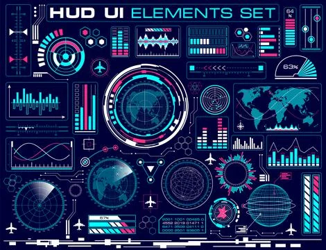 Futuristic graphic user interface HUD UI vector set Stock Illustration