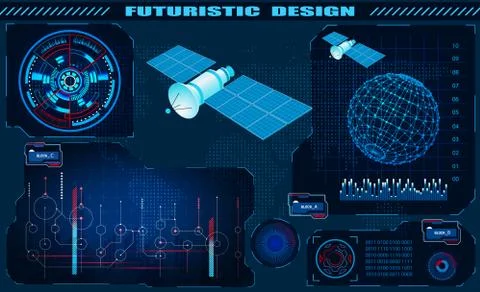 Futuristic graphical interface, satellite control, hud design, hologram of th Stock Illustration