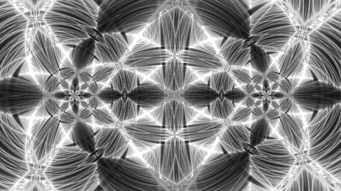Futuristic Grayscale Mirror Bright Neon Lights Flower Mandala Pulsating Electric Stock Footage 244773253