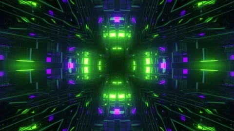 Futuristic Green and Purple Sci-Fi Tunnel with Neon Glow Stock Footage 303141817