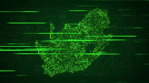 Futuristic Green Binary Digital Mosaic Grid Map Of South Africa Light Streaks Stock Footage 238833749