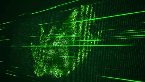 Futuristic Green Binary Digital Mosaic Grid Map Of South Africa Light Streaks Stockillustratie
