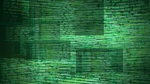 Futuristic Green Code Streaming Digital Background Video stock 335358386