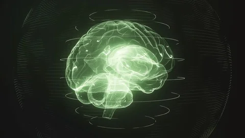 Futuristic green digital brain seamless loop. Neurons firing in MRI scan Stock Footage 119825343