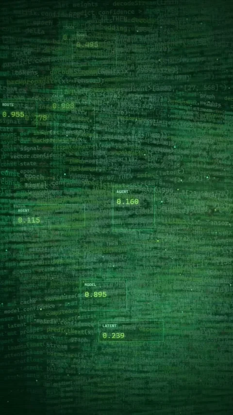 Futuristic Green Digital Code Stream Background Stockbeeldmateriaal 335372336